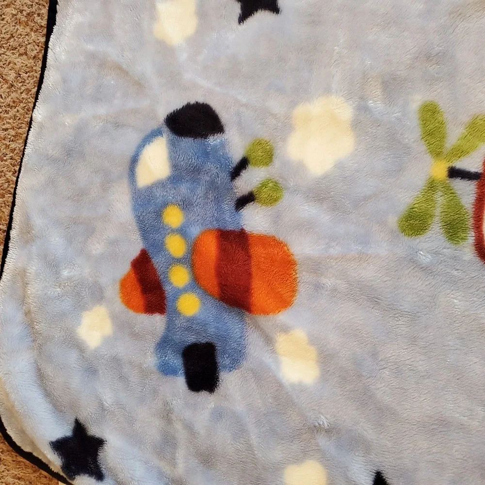 vintage Parents Choice‎ Blue Car Airplane Helicopter Baby Blanket